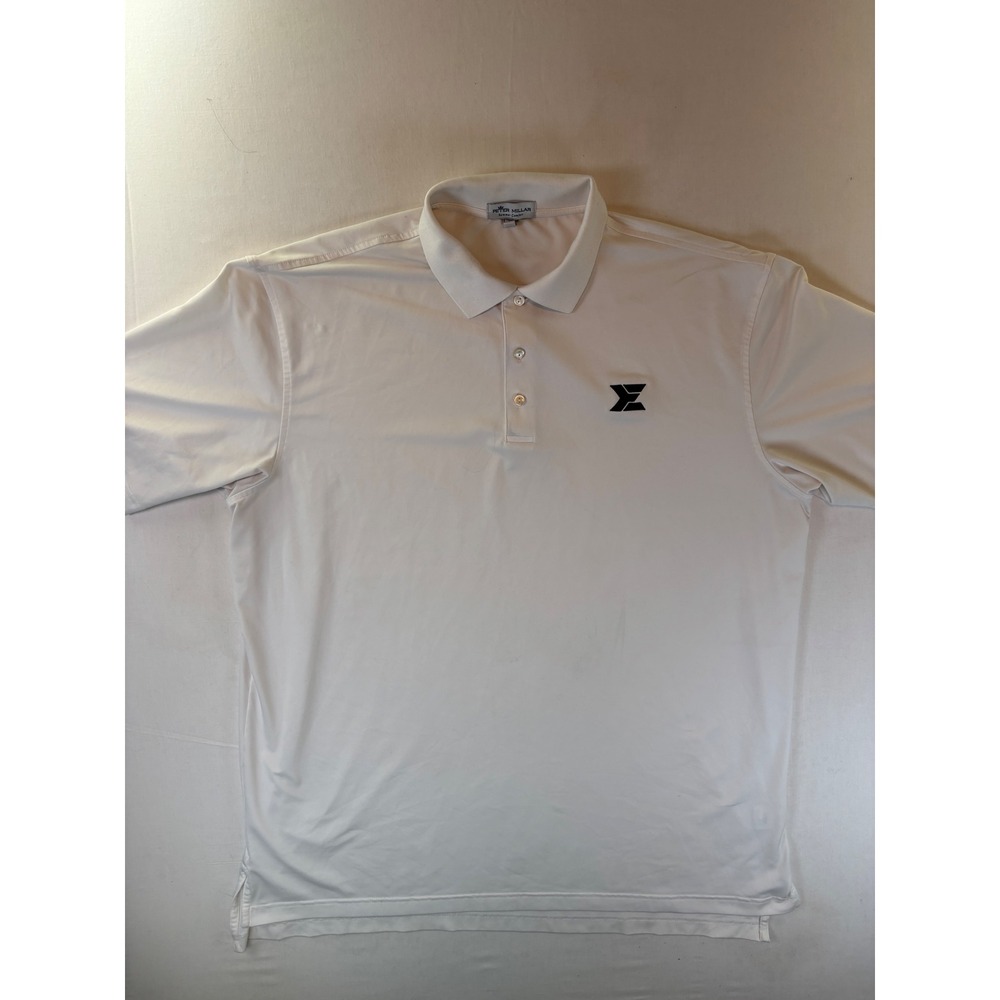 Peter Millar Summer Comfort Mens XL White Golf Polo Shirt ME0EK01 Logo Stretch